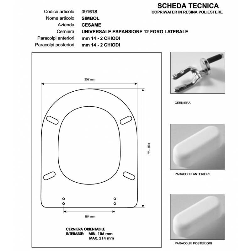 Copriwater Cesame  SYMBOL CHAMPAGNE  Cerniera Rallentata Soft Close Cromo-Sedile-Asse Wc