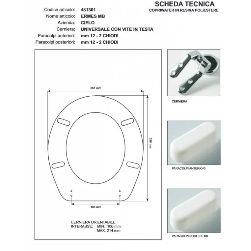 Copriwater Cielo HERMES MB CHAMPAGNE Cerniera Rallentata Soft Close Cromo-Sedile-Asse Wc