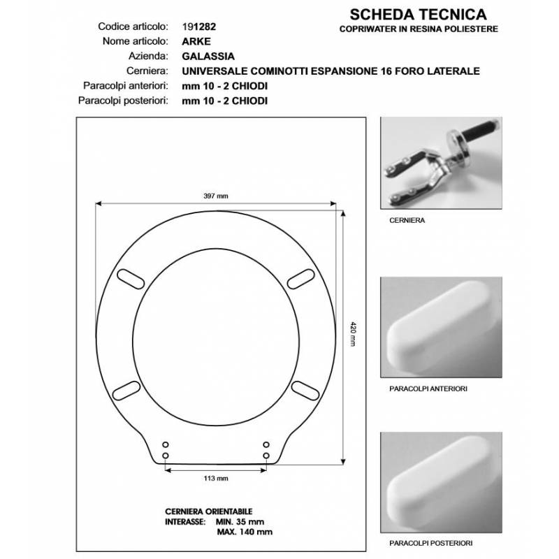 Copriwater Galassia  ARKE NERO  Cerniera Rallentata Soft Close Cromo-Sedile-Asse Wc