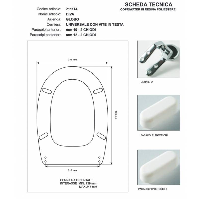 Copriwater Globo  DIVA  MARRONE  Cerniera Rallentata Soft Close Cromo-Sedile-Asse