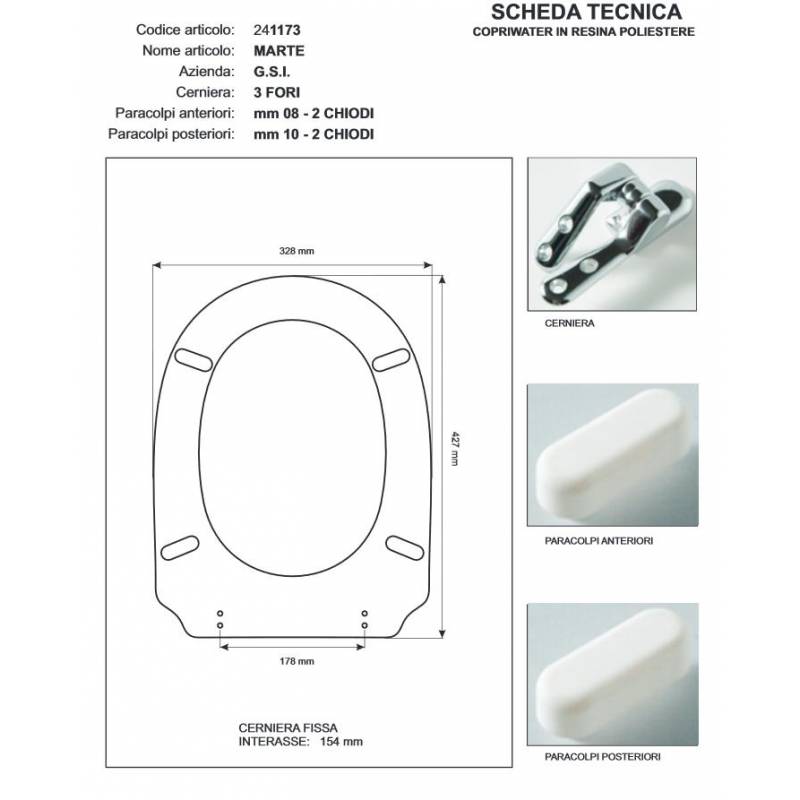 Copriwater G.S.I MARTE BIANCO Cerniera Rallentata Soft Close cromo-Sedile-Asse Wc