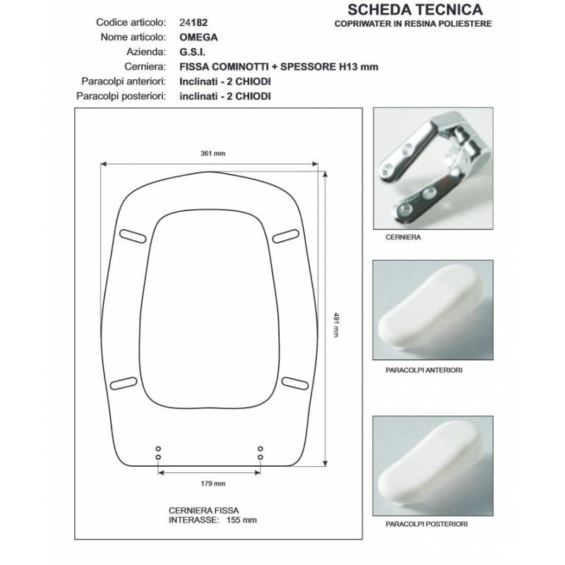 Copriwater G.S.I OMEGA BIANCO Cerniera Rallentata Soft Close cromo-Sedile-Asse Wc