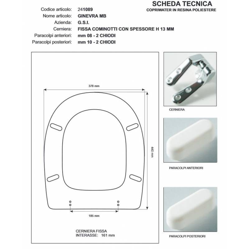 Copriwater G.S.I GINEVRA MB BIANCO Cerniera Rallentata Soft Close cromo-Sedile-Asse Wc