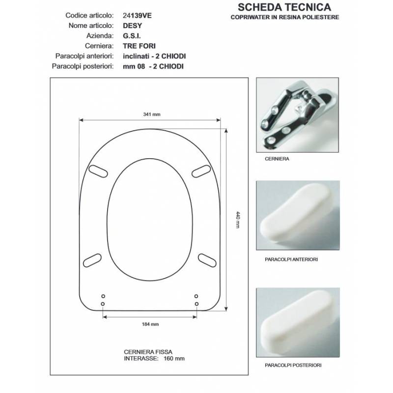 Copriwater G.S.I DESY BIANCO Cerniera Rallentata Soft Close cromo-Sedile-Asse Wc