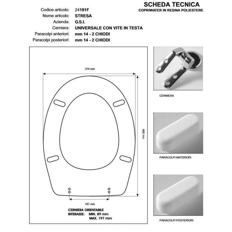 Copriwater G.S.I STRESA BIANCO Cerniera Rallentata Soft Close cromo-Sedile-Asse Wc
