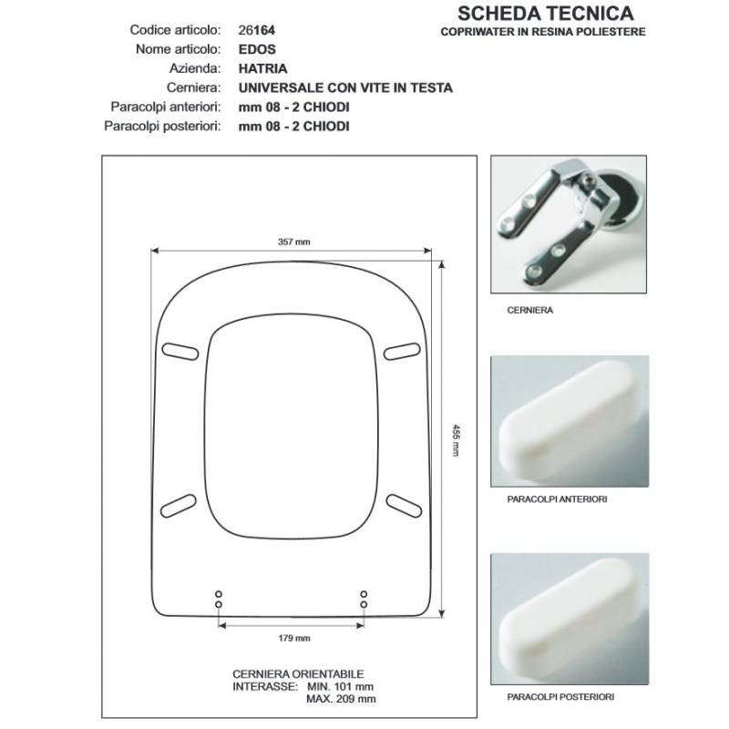 Copriwater Hatria  EDOS BLU REGGENZA Cerniera Rallentata Soft Close Cromo-Sedile-Asse Wc
