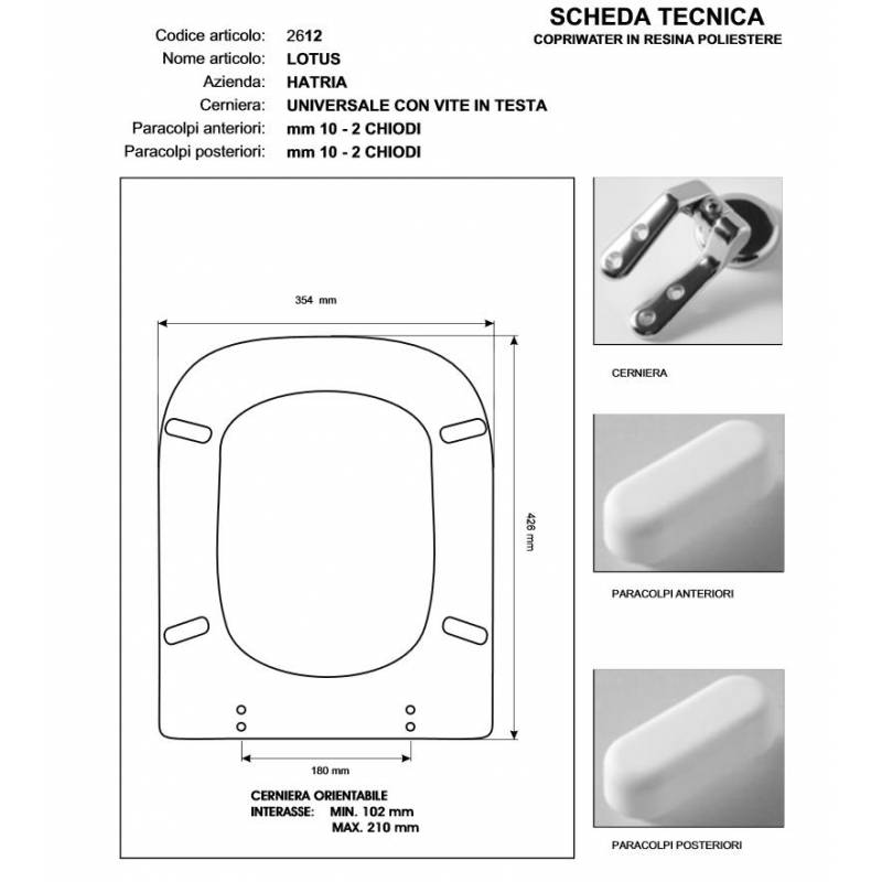 Copriwater Hatria  LOTUS CHAMPAGNE  Cerniera Rallentata Soft Close Cromo-Sedile-Asse Wc