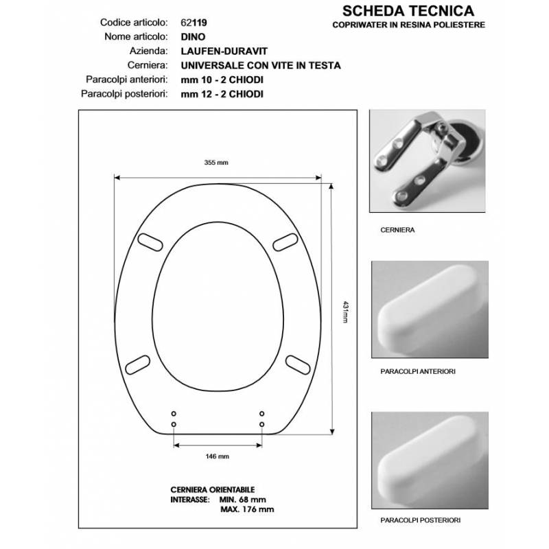 Copriwater DINO SOSP. Bianco Cerniera Rallentata Soft Close Cromo-Duravit