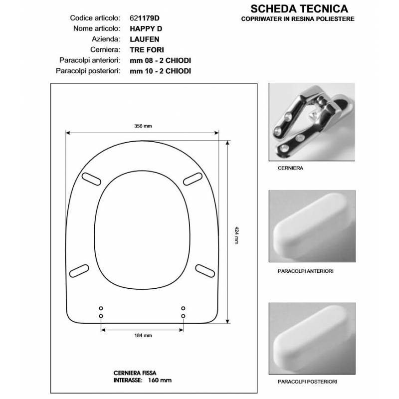 Copriwater HAPPY D.-STARCK ED. Bianco Cerniera Rallentata Soft Close Cromo-Duravit