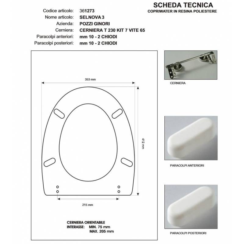 Copriwater Pozzi Ginori SELNOVA 3  CHAMPAGNE  Cerniera Rallentata Soft Close Cromo-Sedile-Asse Wc