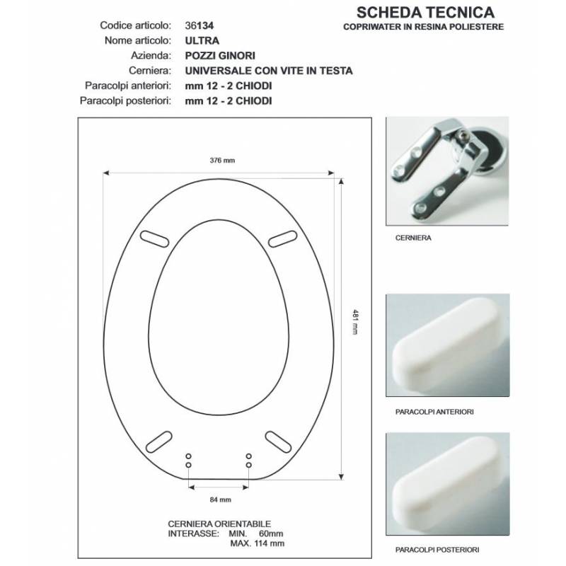 Copriwater Pozzi Ginori ULTRA MARRONE   Cerniera Rallentata Soft Close Cromo-Sedile-Asse Wc