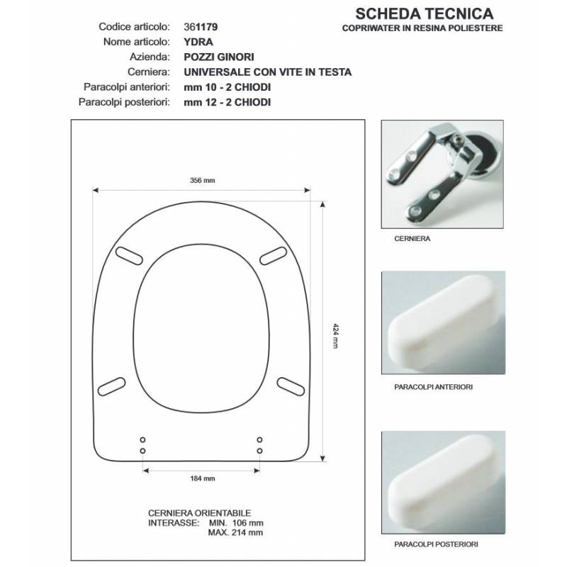 Copriwater Pozzi Ginori YDRA  BLU ARALDICO  Cerniera Rallentata Soft Close Cromo-Sedile-Asse Wc