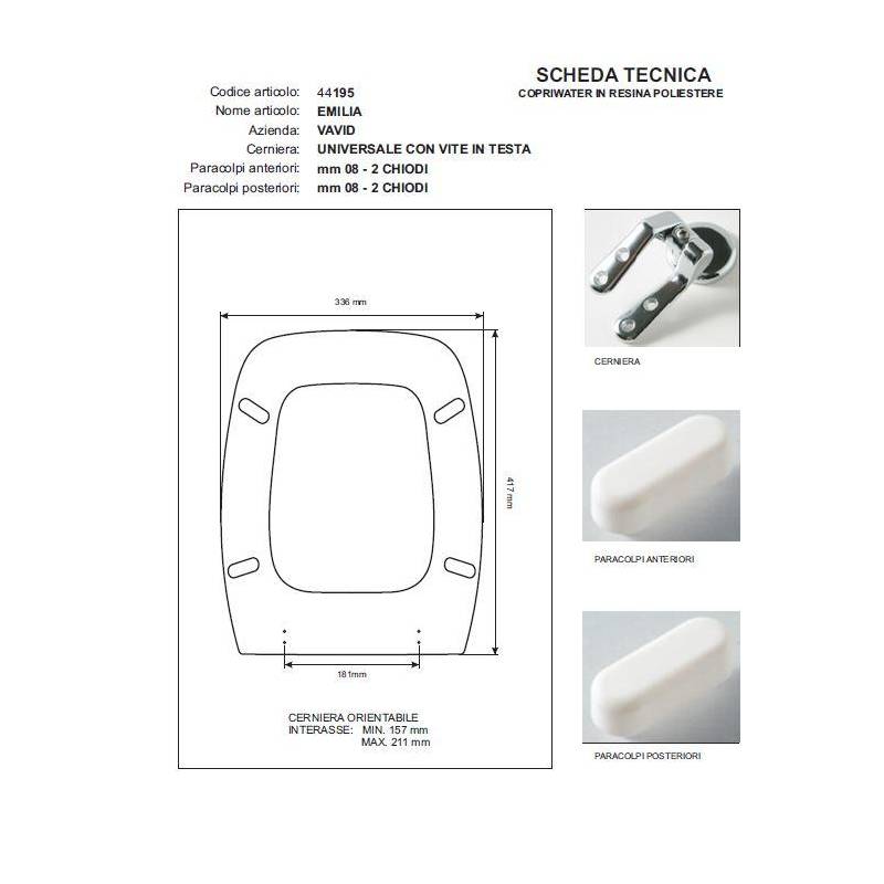 Copriwater Vavid EMILIA Azzurro Sussurrato Cerniera Rallentata Soft Close Cromo