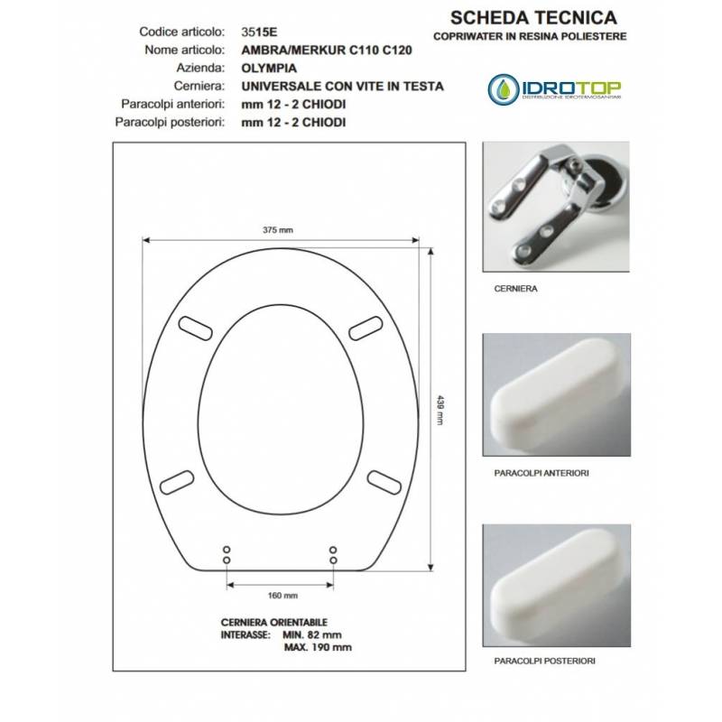 Copriwater AMBRA - MERKUR Olympia Bianco con cerniera Cromo 