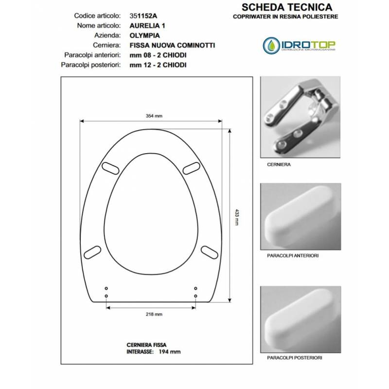Copriwater AURELIA 1 Olympia Bianco con cerniera Cromo 