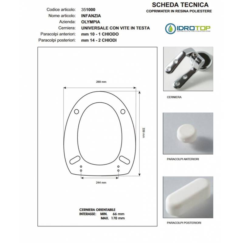 Copriwater INFANZIA Olympia Bianco con cerniera Cromo 