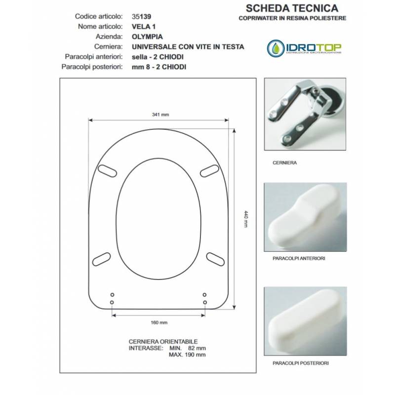 Copriwater VELA 1 Olympia Bianco con cerniera Rallentata Soft Close Cromo