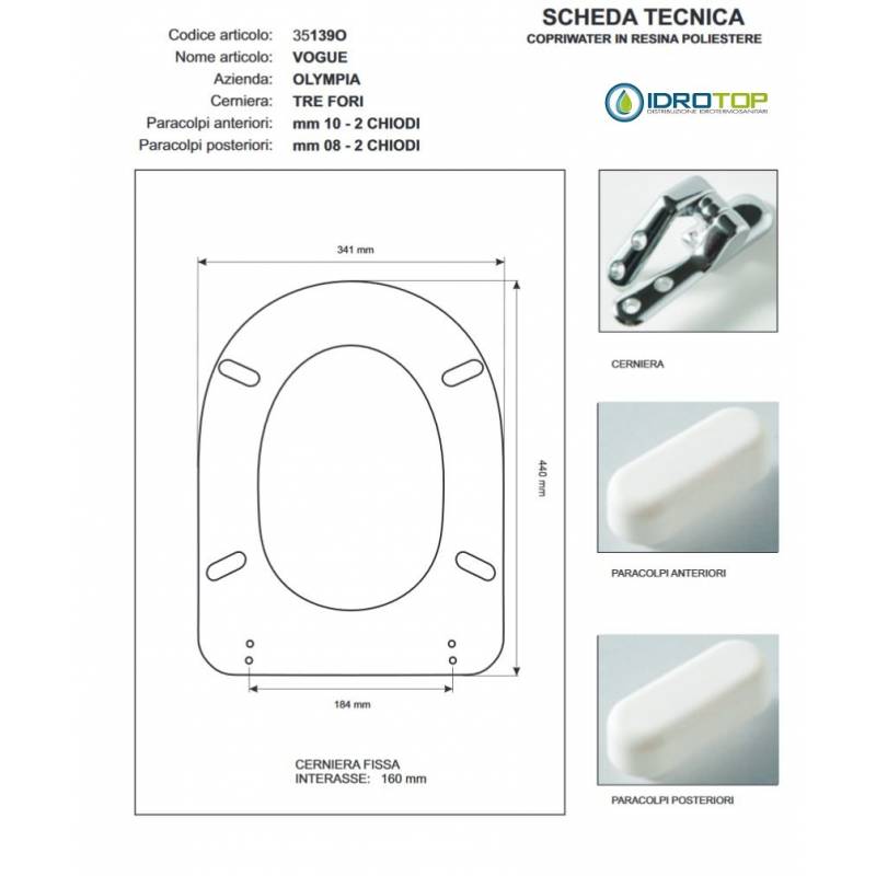 Copriwater VOGUE Olympia Bianco con cerniera Rallentata Soft Close Cromo