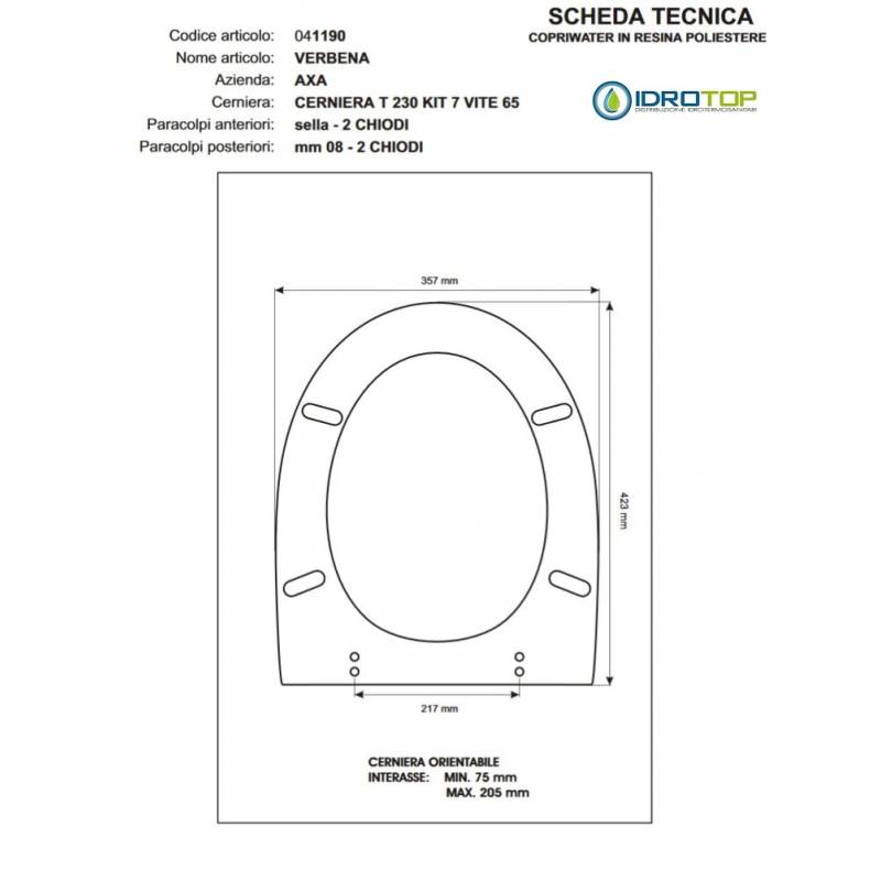 Copriwater VERBENA AXA Ocra Cerniera Rallentata Soft Close Cromo