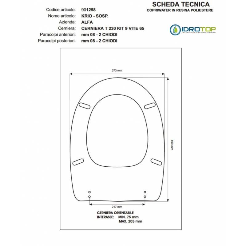 Copriwater Alfa KRIO SOSP. BIANCO Cerniera Cromo-Sedile-Asse Wc
