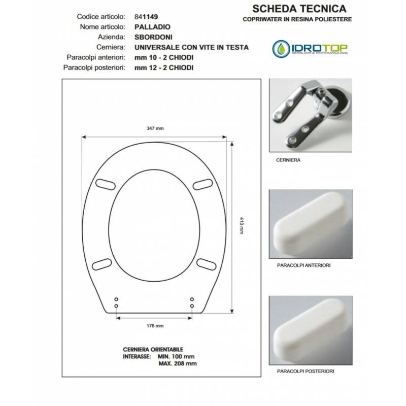 Copriwater PALLADIO Champagne cerniera Rallentata Soft Close Cromo-Sbordoni