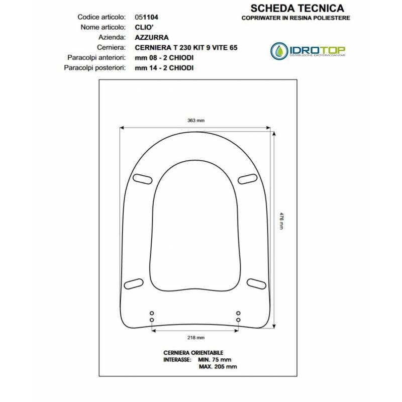 Copriwater CLIO' Champagne Cerniera Rallentata Soft Close Cromo-Azzurra