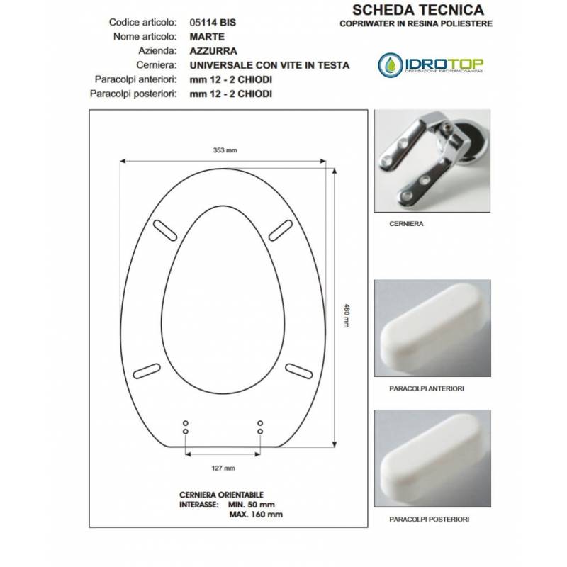 Copriwater MARTE Whisky Cerniera Rallentata Soft Close Cromo-Azzurra