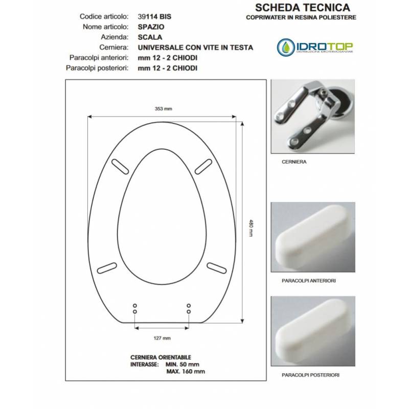 Copriwater Scala Spazio Bianco IS Cerniera Cromo-Sedile-Asse Wc