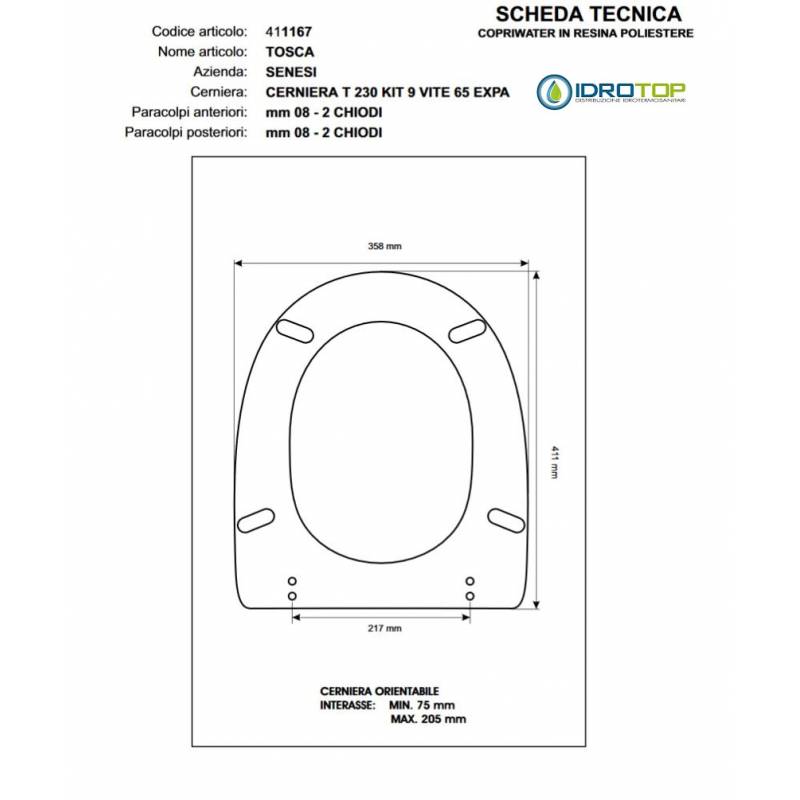 Copriwater Senesi TOSCA BIANCO EUROPA Sedile Wc Coprivaso Asse