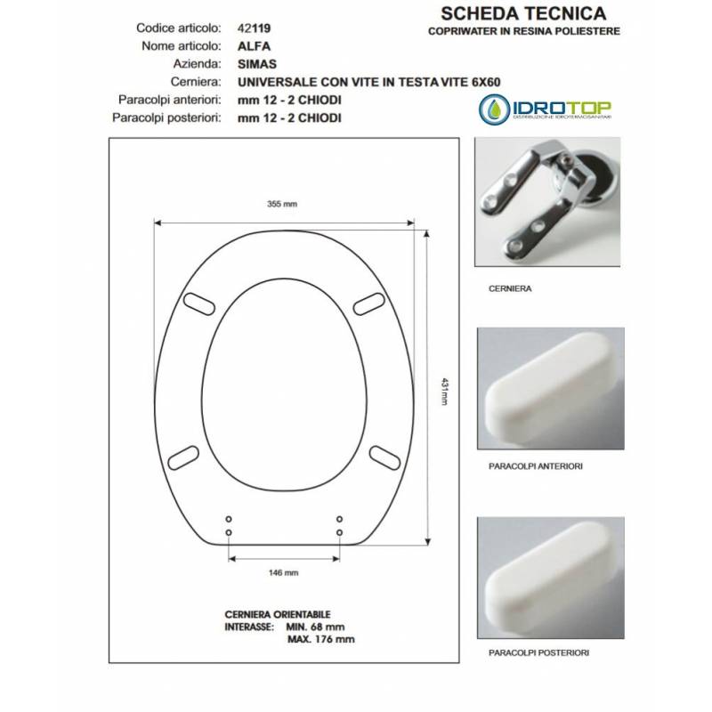 Copriwater Simas  ALFA-BETA BIANCO Cerniera Rallentata Soft Close Cromo-Sedile-Asse Wc