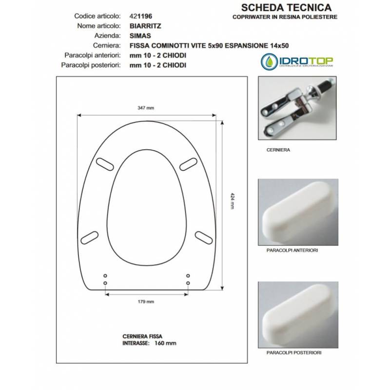 Copriwater Simas BIARRITZ BIANCO Cerniera Rallentata Soft Close Cromo-Sedile-Asse Wc