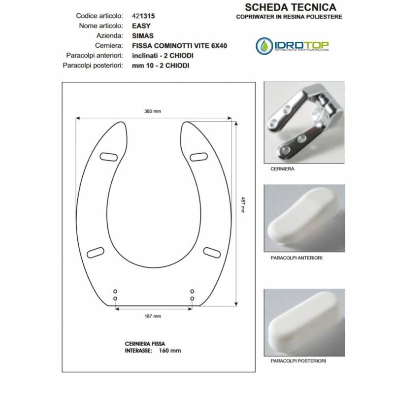 Copriwater Simas EASY BIANCO Cerniera Rallentata Soft Close Cromo-Sedile-Asse Wc