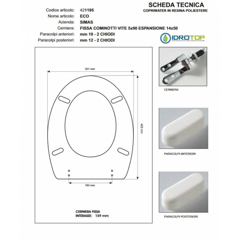 Copriwater Simas  ECO BIANCO Cerniera Cromo-Sedile-Asse Wc