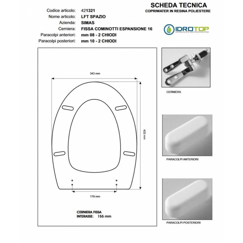 Copriwater Simas LFT SPAZIO BIANCO Cerniera Cromo-Sedile-Asse Wc