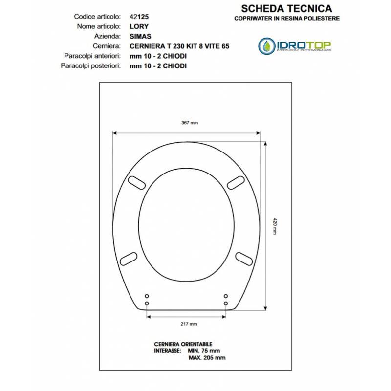 Copriwater Simas LORY-MONTEZUMA BIANCO Cerniera Cromo-Sedile-Asse Wc