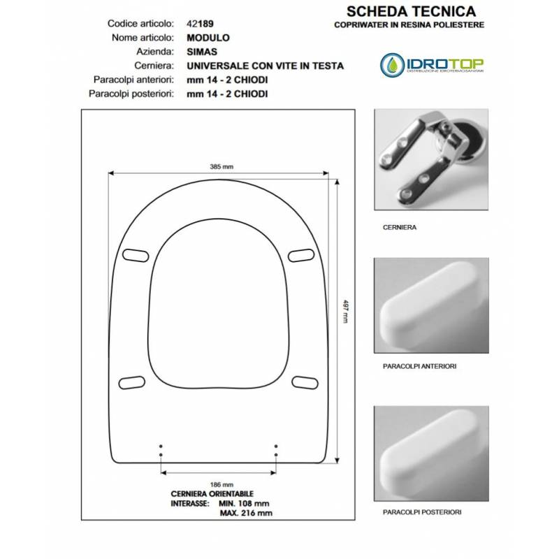 Copriwater Simas MODULO BIANCO Cerniera Rallentata Soft Close Cromo-Sedile-Asse Wc