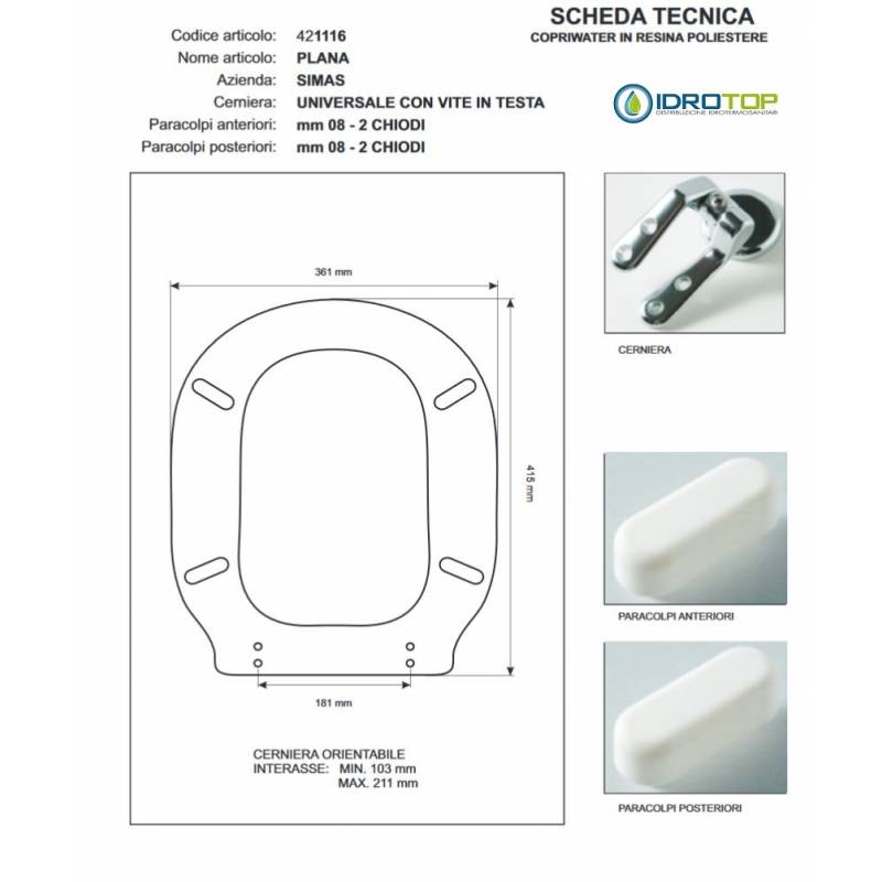 Copriwater Simas PLANA  BIANCO Cerniera Rallentata Soft Close Cromo-Sedile-Asse Wc