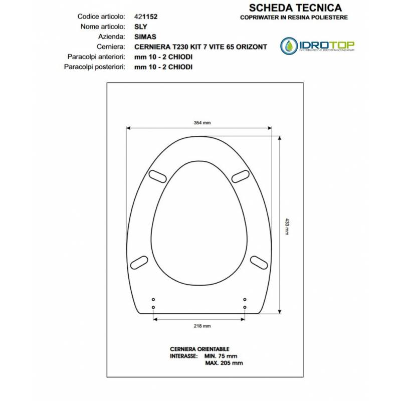 Copriwater Simas SLY BIANCO Cerniera Cromo-Sedile-Asse Wc
