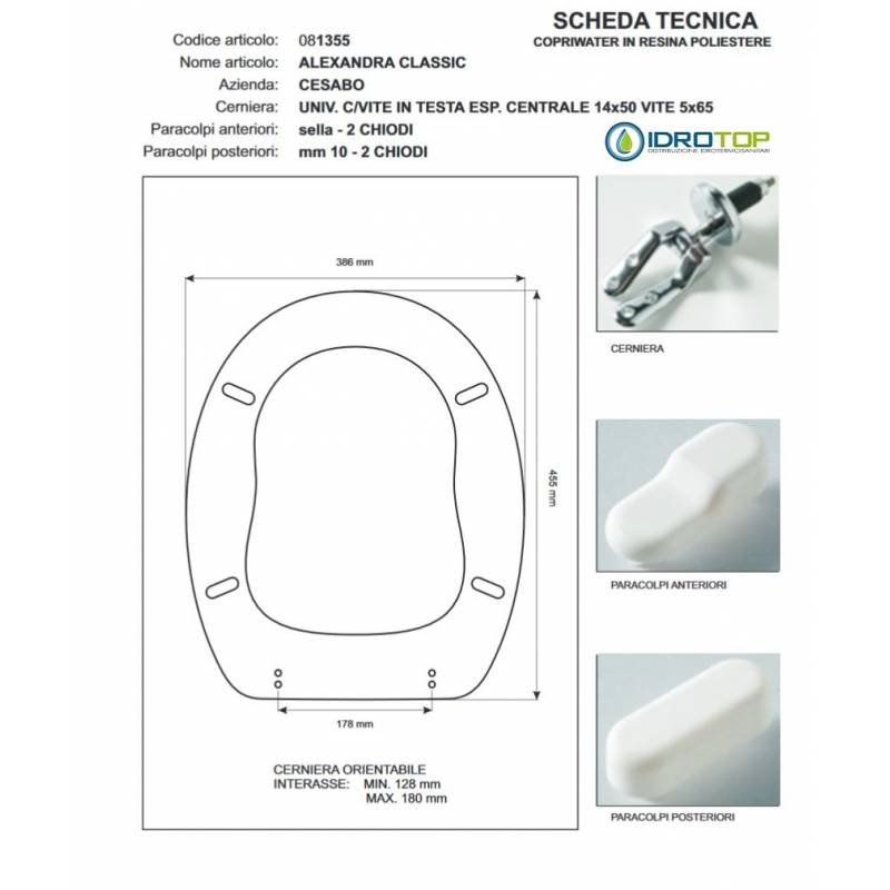 Copriwater ALEXANDRA Cesabo Bianco con cerniera Rallentata Soft Close Cromo