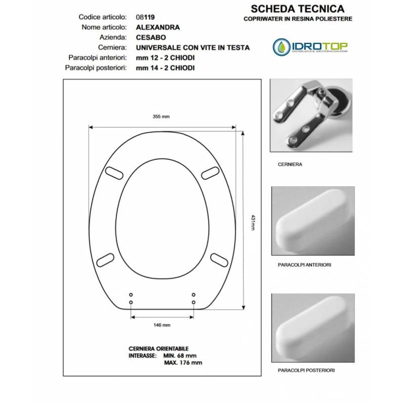 Copriwater ALEXANDRA-ELITE Cesabo Bianco con cerniera Rallentata Soft Close Cromo