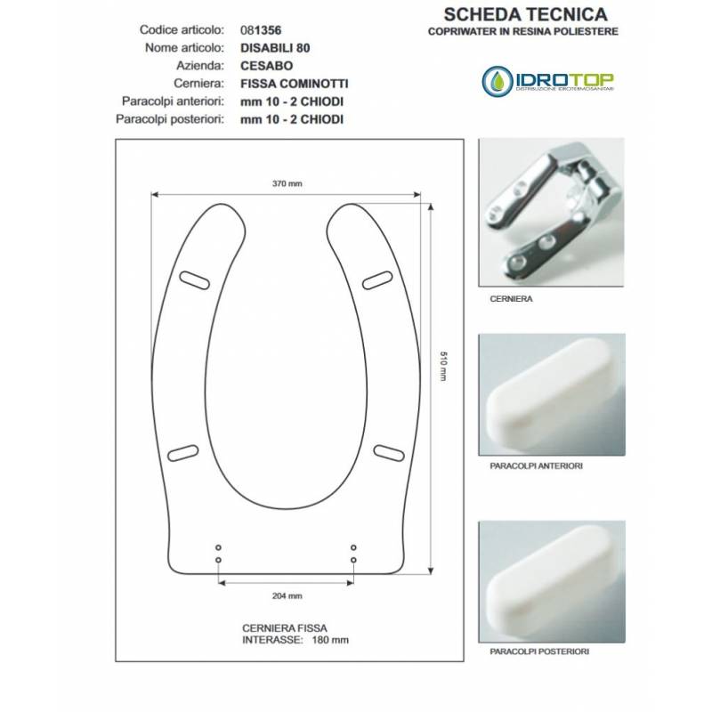 Copriwater DISABILI 80 Cesabo Bianco con cerniera Rallentata Soft Close Cromo
