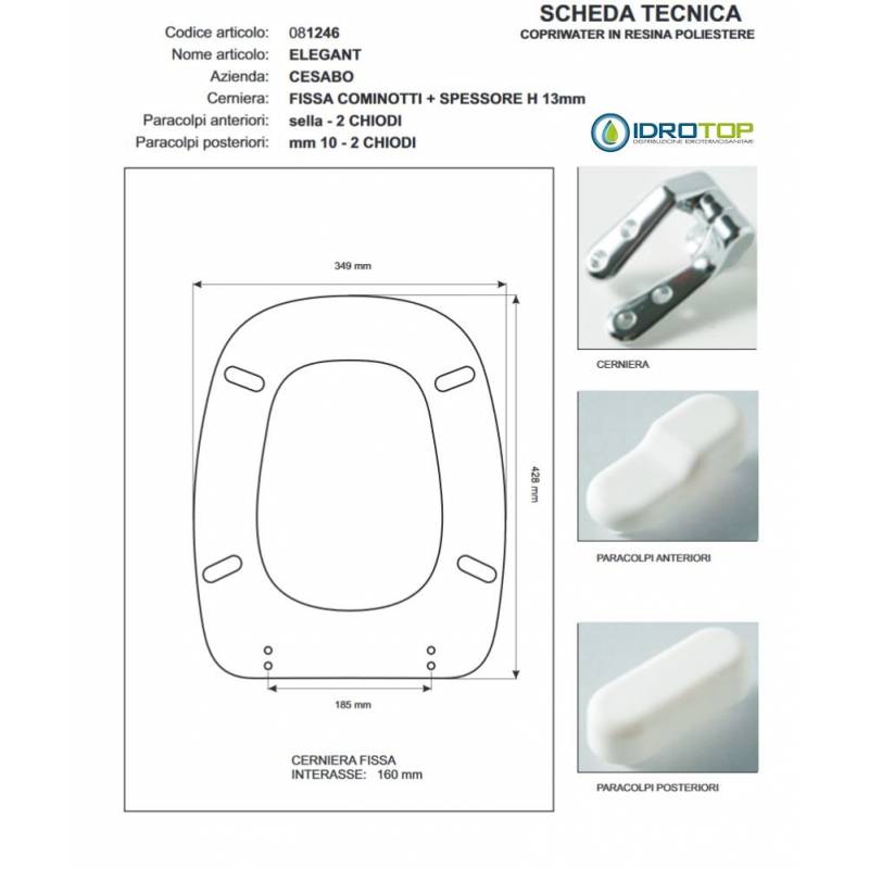 Copriwater ELEGANT Cesabo Bianco con cerniera Rallentata Soft Close Cromo