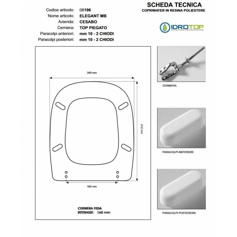 Copriwater ELEGANT MB Cesabo Bianco con cerniera Rallentata Soft Close Cromo
