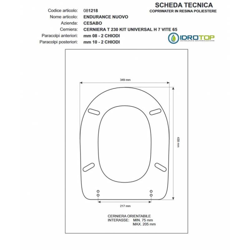 Copriwater ENDURANCE Cesabo Bianco con cerniera Cromo 