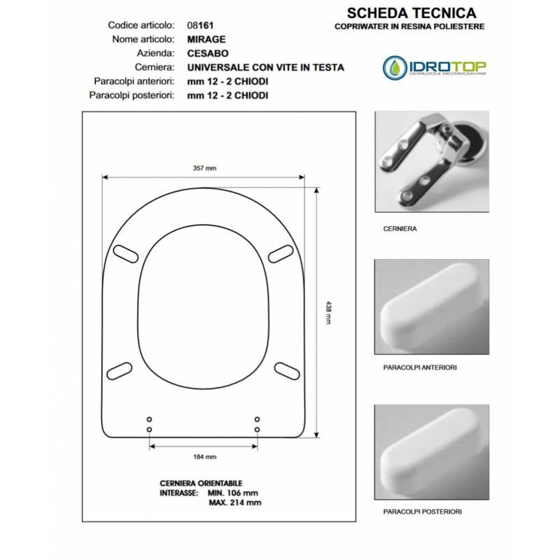 Copriwater MIRAGE Cesabo Bianco con cerniera Rallentata Soft Close Cromo