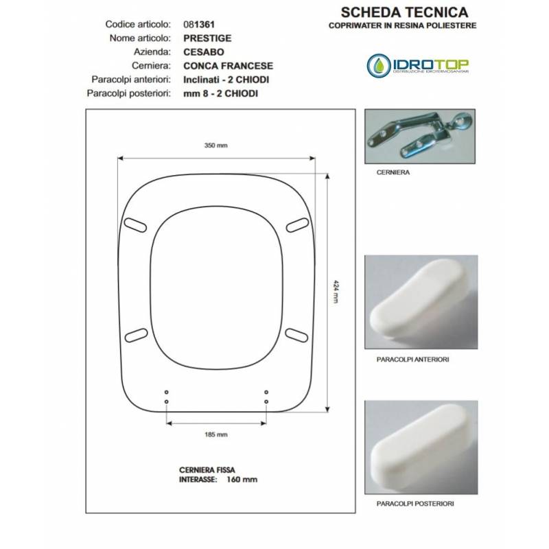 Copriwater PRESTIGE Cesabo Bianco con cerniera Rallentata Soft Close Cromo