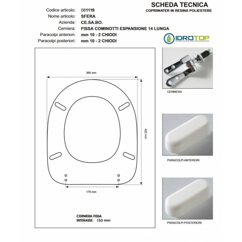 Copriwater SFERA Cesabo Bianco con cerniera Cromo 