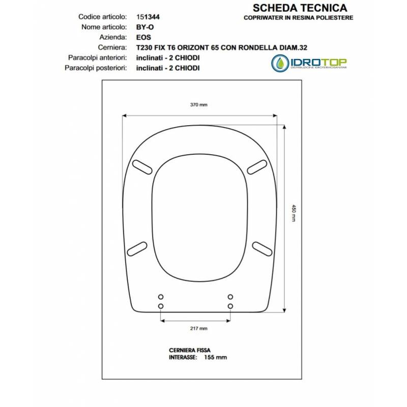 Copriwater BY-O Eos Bianco Cerniera Rallentata Soft Close Cromo