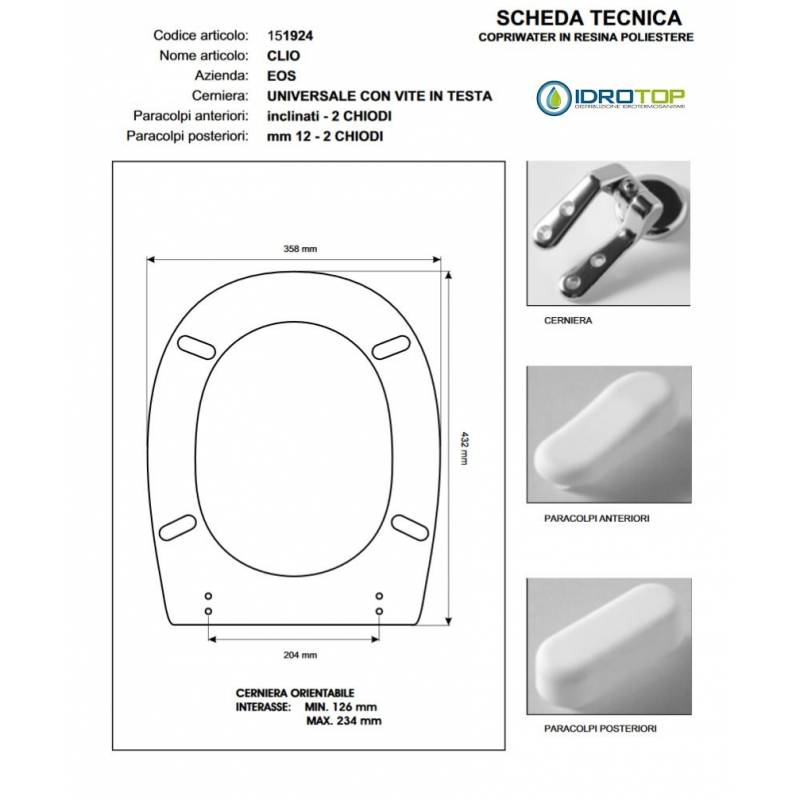 Copriwater CLIO/MEDEA Eos Bianco Cerniera Rallentata Soft Close Cromo
