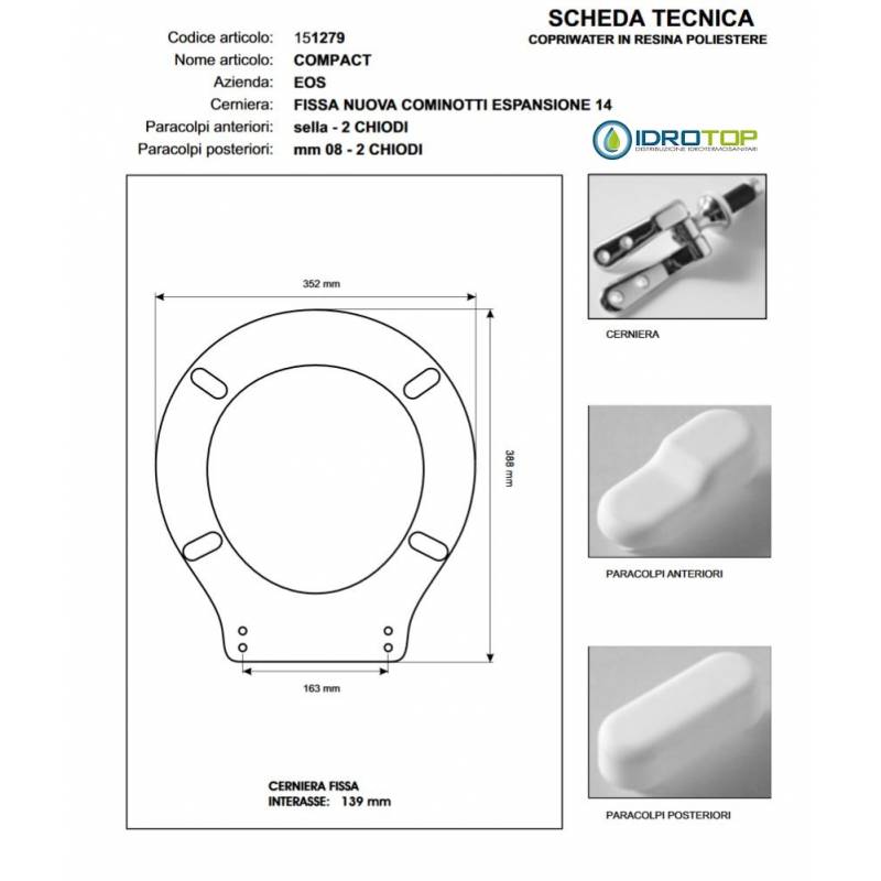 Copriwater COMPACT Eos Bianco Cerniera Rallentata Soft Close Cromo